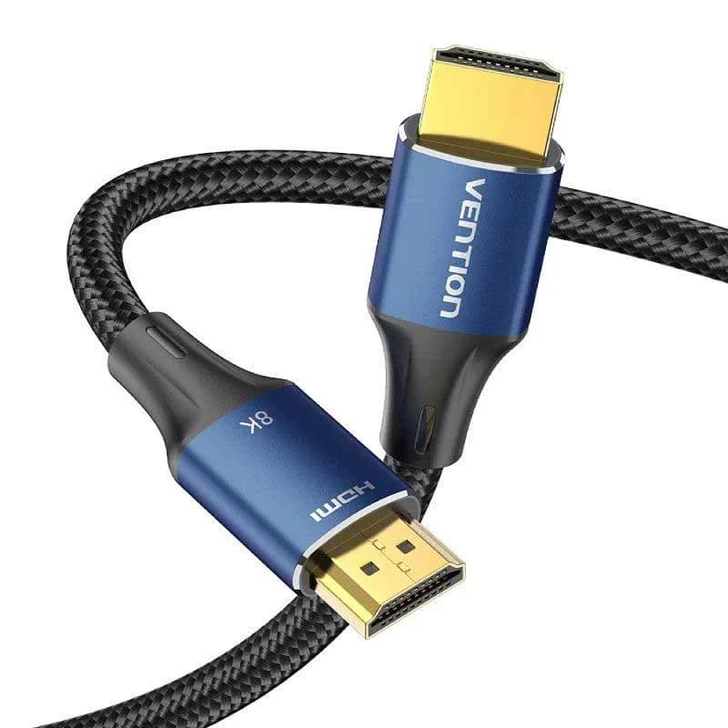 Cablu video Vention, HDMI(T) la HDMI(T), 1.5m, rezolutie maxima 8K la 60Hz/4K la 120Hz, conectori auriti, cupru/argint, bumbac braided, albastru, "ALGLG" - 6922794765245 — miniatură