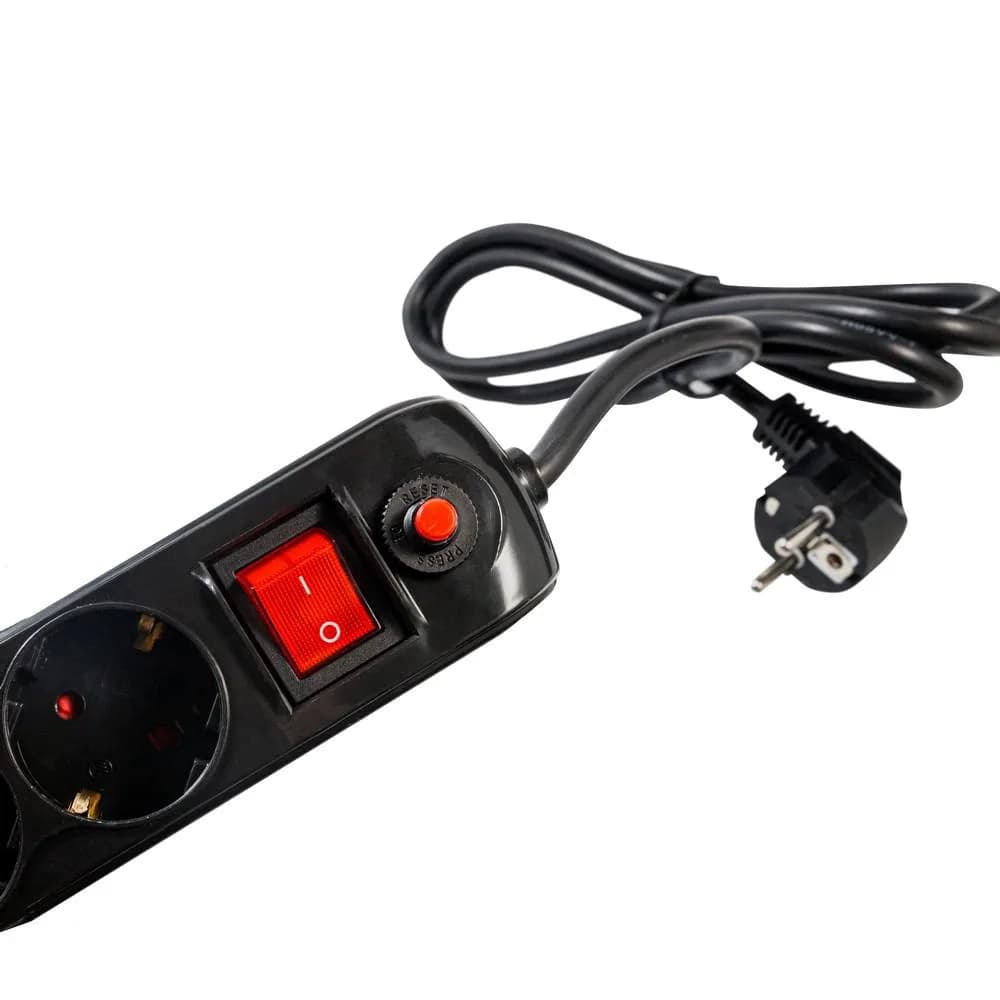 PRELUNGITOR SPACER, Schuko x 5, conectare prin Schuko (T), USB x 2, cablu 1.8 m, 16 A, max. 3500W, protectie supratensiune, negru — miniatură
