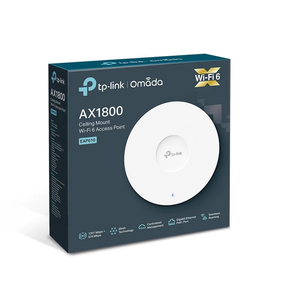 ACCESS POINT TP-LINK wireless AX1800 Mbps dual band, 1 port Gigabit, 4 antene interne, IEEE802.3at PoE, WiFi 6, montare pe tavan/perete "EAP610" — miniatură