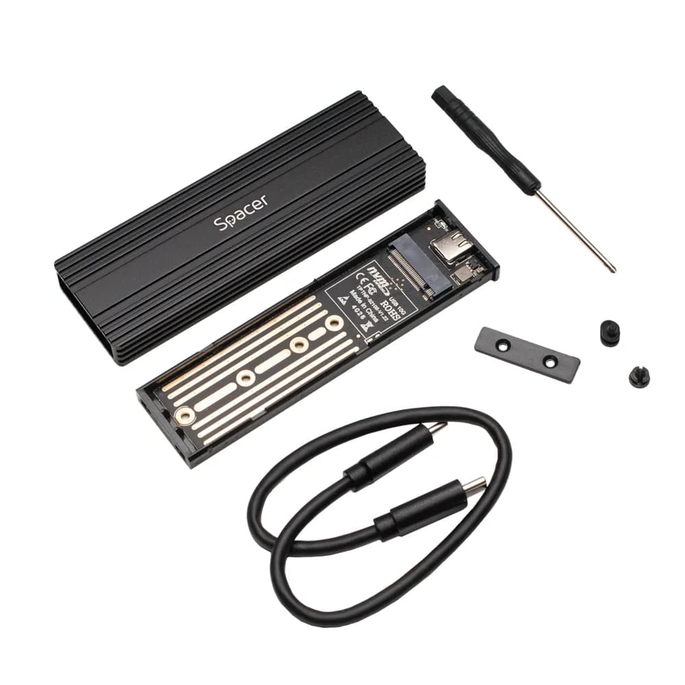 RACK extern SPACER, pt. SSD M.2 PCIe NVME, interfata PC USB 3.1 Type C, Striat, aluminiu, negru, "SPRK-M2TYPEC-05" — miniatură