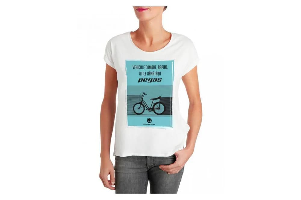 Tricou Pegas femei, model vehicule comode, rapide, utile sanatatii, marime M, culoare galben