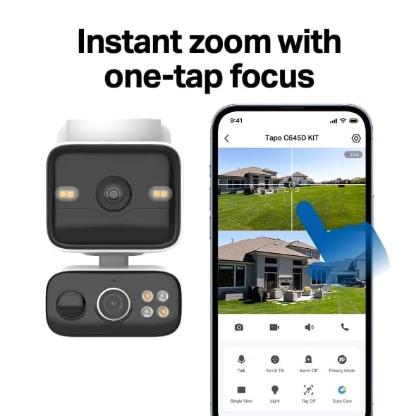 KIT CAMERA IP Exterior TP-Link, 2x camere dual lens 2K solar pan/tilt + CentralHub H500 (stocare locala 16GB, extensibila pana la 16TB), WiFi 2.4/5GHz, IP65, "Tapo HB410" — miniatură