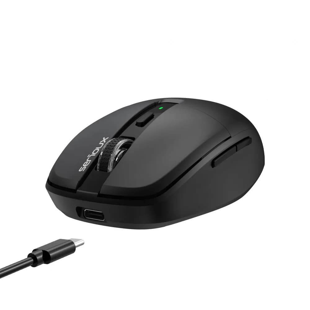 Mouse wireless AirFlow 2.4G+BT cu mod dual, cu receptor dual USB-A +USB-C; Reincarcabil USB-C, LED frontal Mod: 2.4G + Bluetooth Număr cheie: 6 Material: ABS Culoare: Negru complet DPI: 800-1200-1600, Clic silențios pentru butonul L-R, Interfață: Receptor dual USB-A + TYPE-C — miniatură