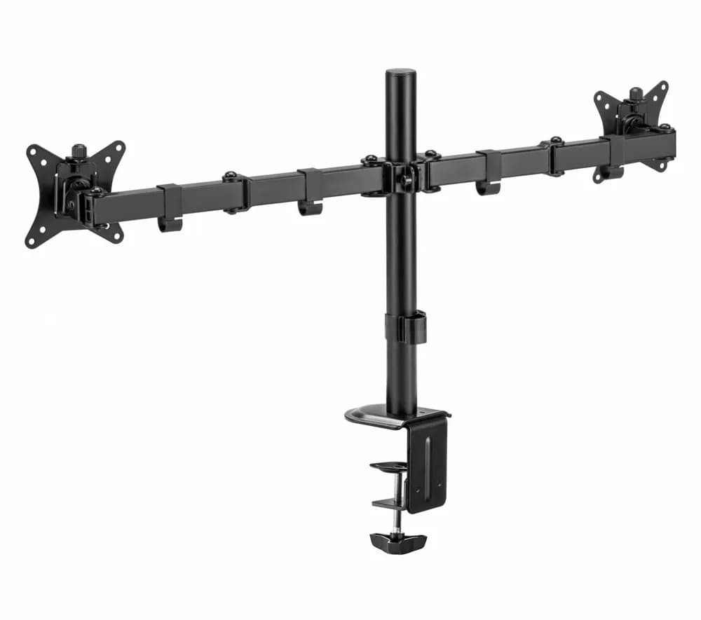 Suport 2 monitoare SeriouxMM66-C024, brat articulat monitor, compatibilitate dimensiune ecran 17"-32", greutate maximă suportata: (per ecran): 9kg, VESA: 75x75, 100x100, inclinare: +45°~-45°, pivotare: +90°~-90°, rotația ecranului: + 180°~-180°, instalare: clemă, grommet — miniatură