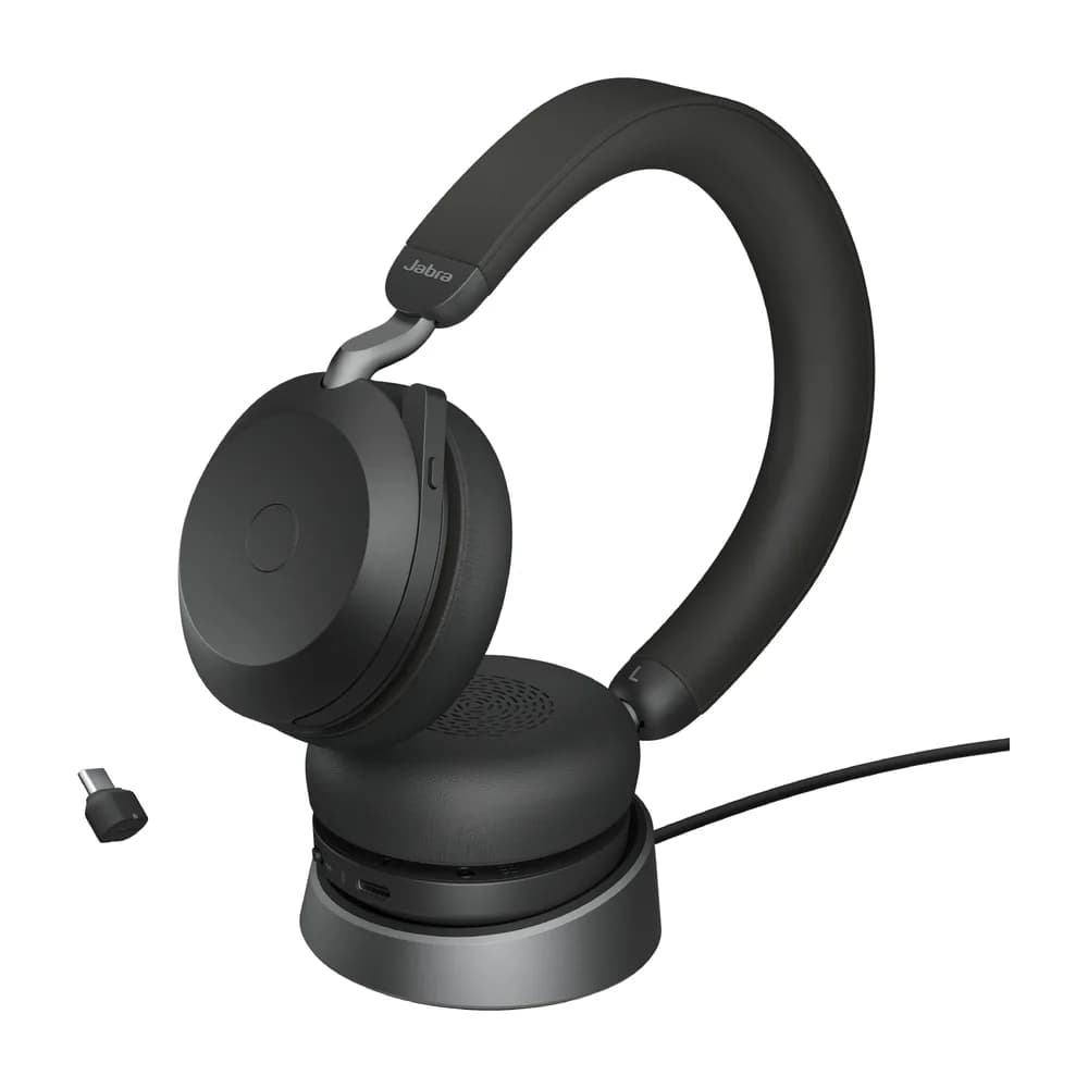JABRA Evolve2 75 Headset on-ear Bluetooth wireless active noise cancelling USB-C noise isolating black Optimised for UC "27599-989-889" — miniatură