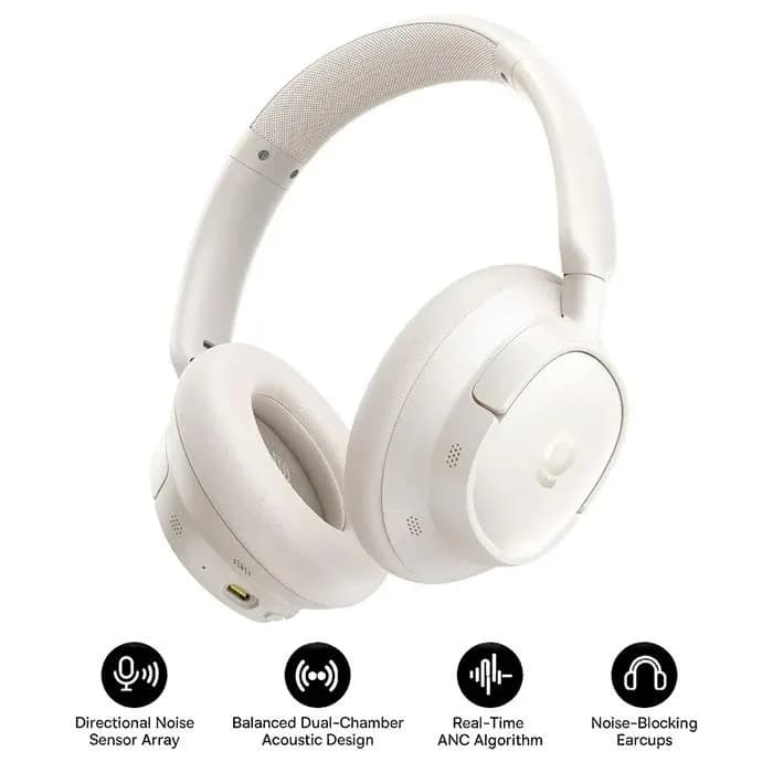 CASTI Baseus Bowie Bass BH1 NC Wireless Noise Cancelling, over ear, 40mm Dynamic Drivers, autonomie 80 ore, microfon pe casca, conectare prin Bluetooth 6.0, alb "A0203702" - 6932172697006 — miniatură