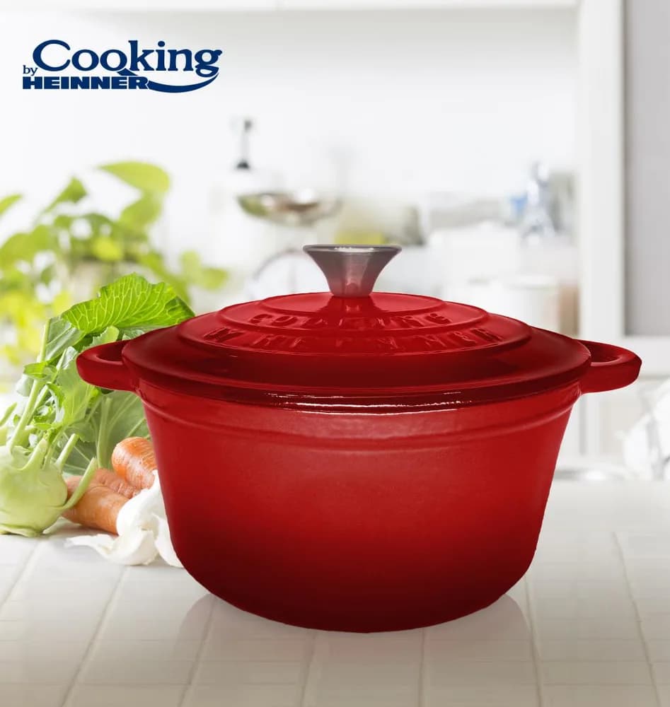 CRATITA FONTA EMAILATA+CAPAC 22X9.5CM,2.9L, RED LINE, COOKING BY HEINNER — miniatură