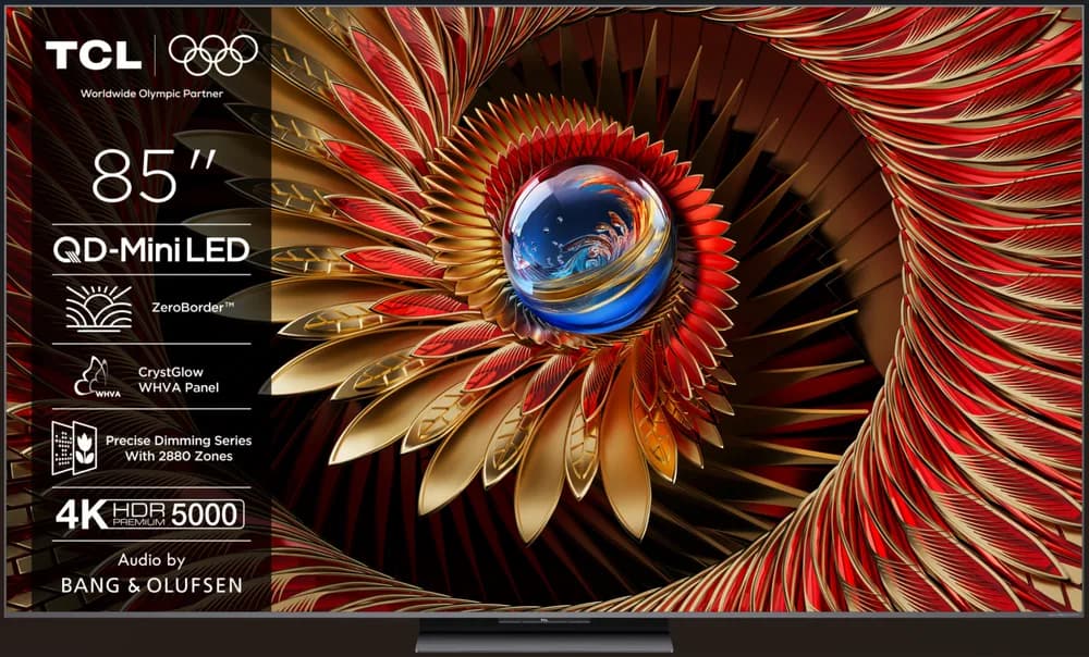 Televizor TCL QD-MiniLED 85Q8C, 215 cm, Smart Google TV, 4K Ultra HD, 144Hz, Bang & Olufsen