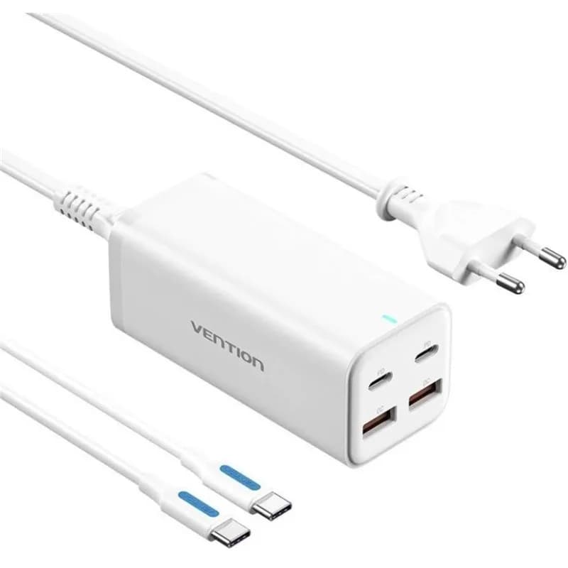 Alimentator retea Vention, 2 x USB-C (100W/100W), 2 x USB-A (18W/18W), GaN, PD, QC, Cablu alimentare 1.5m built-in, Cablu USB-C 1m inclus, alb, "FBSWG-EU"