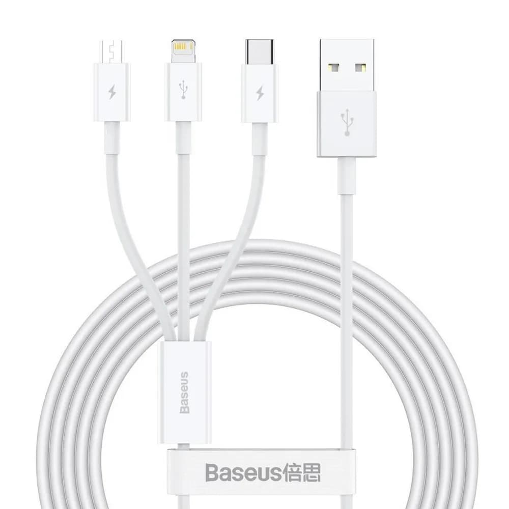 Cablu alimentare si date Baseus Superior Series, pt. smartphone, USB la Micro-USB + Lightning Iphone + USB Type-C 3.5A, 1.5m, alb