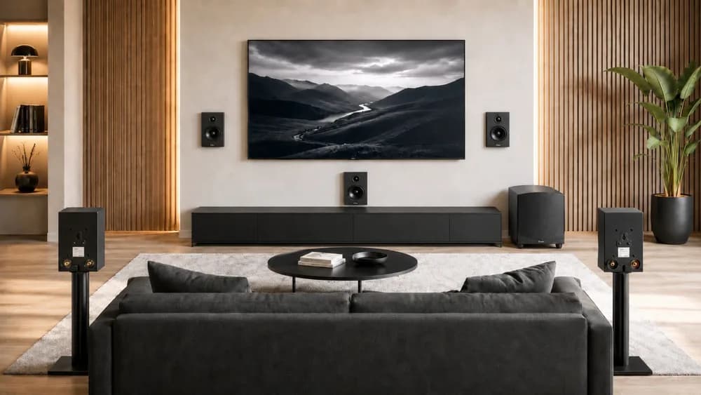 Sistem cinema 5.1 cu boxe Lyngdorf MH-2 si subwoofer Goldenear Forcefield 30