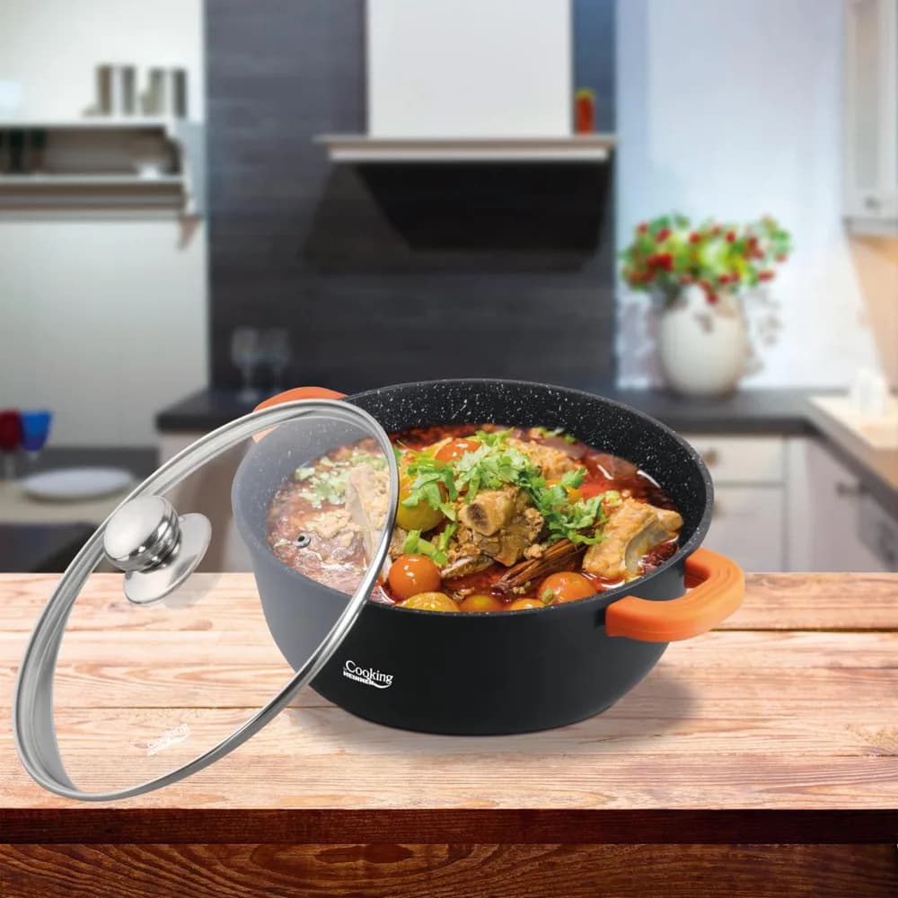 SEMIOALA ALUMINIU TURNAT+CAPAC, 24 cm x 11.5 cm, 4.4 L, DARK LINE, COOKING BY HEINNER — miniatură