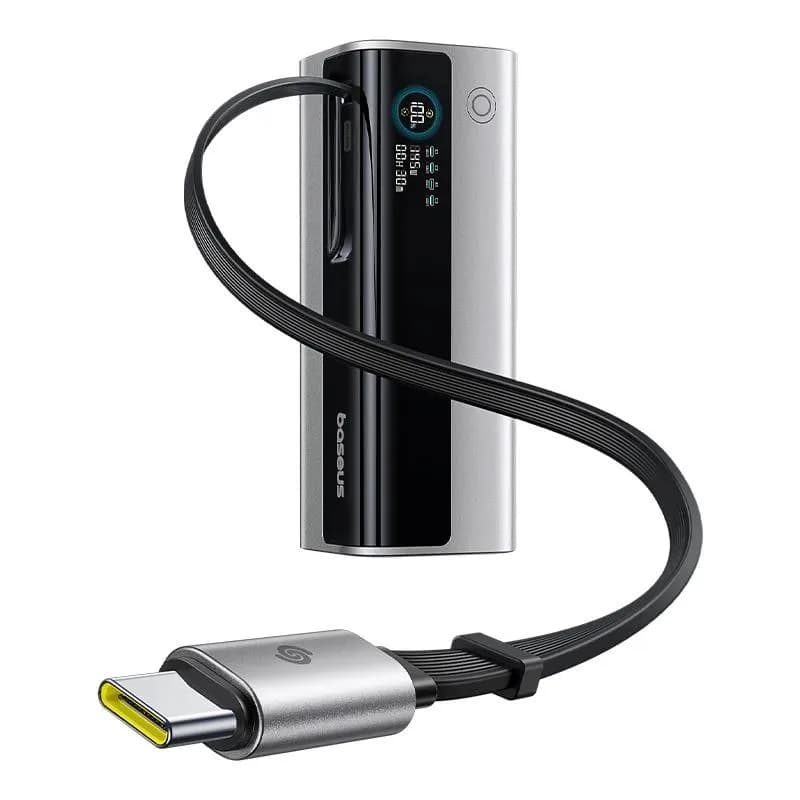 POWER BANK Baseus EnerGeek GR11, 20000mAh, 145W, 2 x USB Type-C, 1 x USB, cablu integrat USB Type-C, display, argintiu, "E0027B02" - 6932172691738 — miniatură