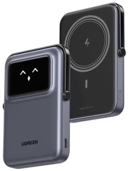 POWER BANK Ugreen "PB572", 10000mAh, 20W, prindere magnetica, wireless charging: 7.5W max, 1 x USB Type-C input/output, gri "45327"