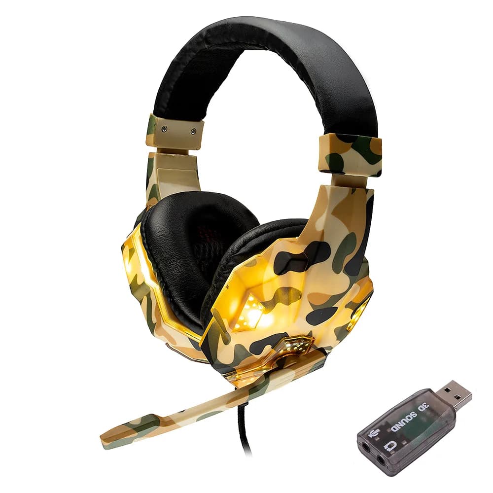 CASTI Spacer, cu fir, standard, utilizare gaming, microfon pe brat, conectare prin adaptor USB 2.0 sau Jack 3.5 mm x 2, lumina verde, camuflaj, "SPGH-CAMO-USB"