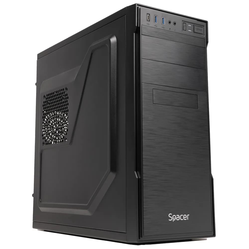 CARCASA SPACER - office, Middle Tower, ATX, "APOLLO", fara sursa, USB 3.0 x 2, USB Type C x 1, HD Audio, black, "SPCS-OC-APOLLO"