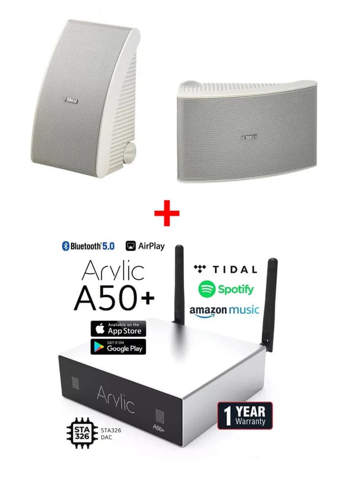 Pachet sonorizare Terasa exterior 2x50W cu streaming ARYLIC A50+ si boxe YAMAHA AW592 Albe - TG26