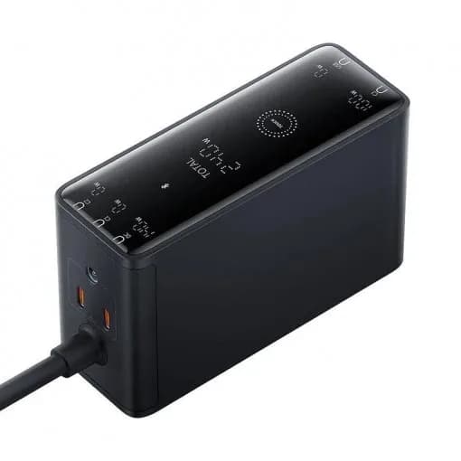 INCARCATOR RETEA Baseus Digital GaN Intelligent, Quick Charge 240W, 1 x AC, 3 x USB Type-C Output 5V/3A, 1 x USB, lungime cablu 1m, negru "P10163901113-00" - 6932172646110 — miniatură