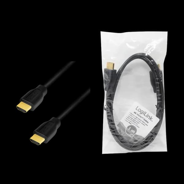 CABLU video LOGILINK, HDMI (T) la HDMI (T) 2.0, 1m, conectori auriti, rezolutie maxima 4K (3840 x 2160) la 60 Hz, plastic, dublu ecranaj, CCS, negru, "CH0100" — miniatură