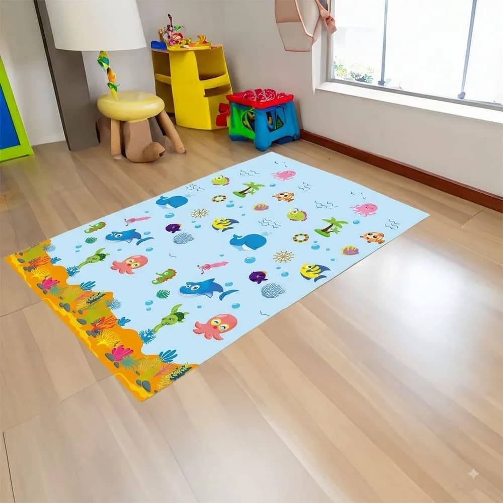 Covor de joaca pentru copii U-Grow, din spuma, pliabil, 2 fete, impermeabil, izolant, 180 x 120 x 1 cm, design marin — miniatură