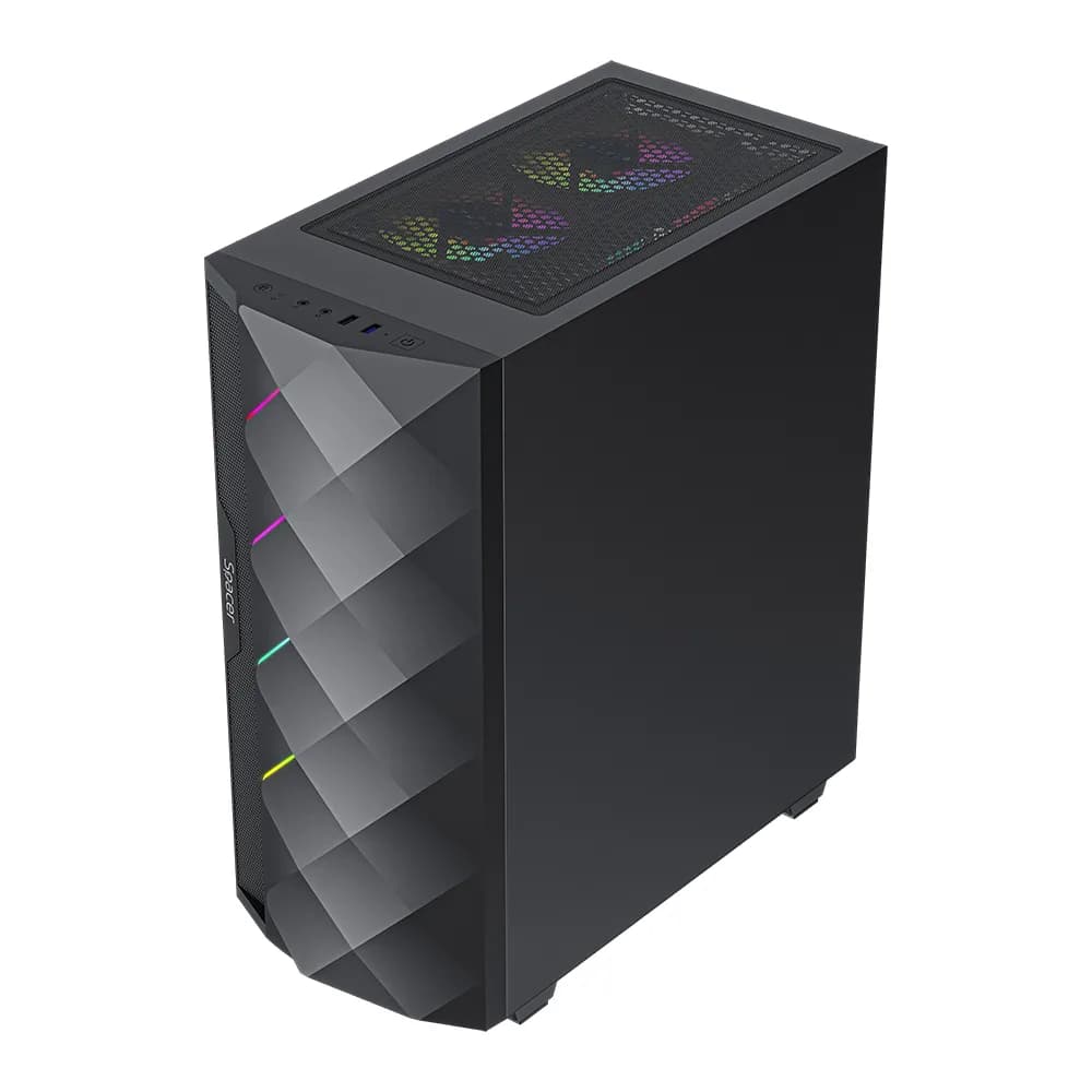 CARCASA SPACER - gaming, Middle Tower, ATX, "QUARTZ", fara sursa, sticla securizata, 3 x ARGB fan, banda LED ARGB, USB 2.0 x 1, USB 3.0 x 1, HD-Audio, mesh x 2, black "SPCS-GC-QUARTZ-3F" — miniatură