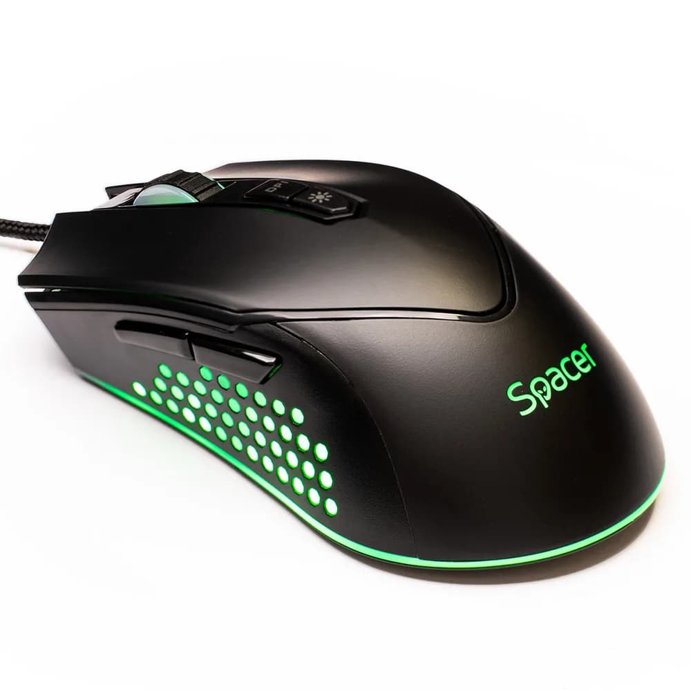 MOUSE Spacer - gaming, gaming, cu fir, USB, optic, 12.000 dpi, butoane/scroll 7/1, iluminare RGB, negru, "SPGM-ALIEN-NOVA"