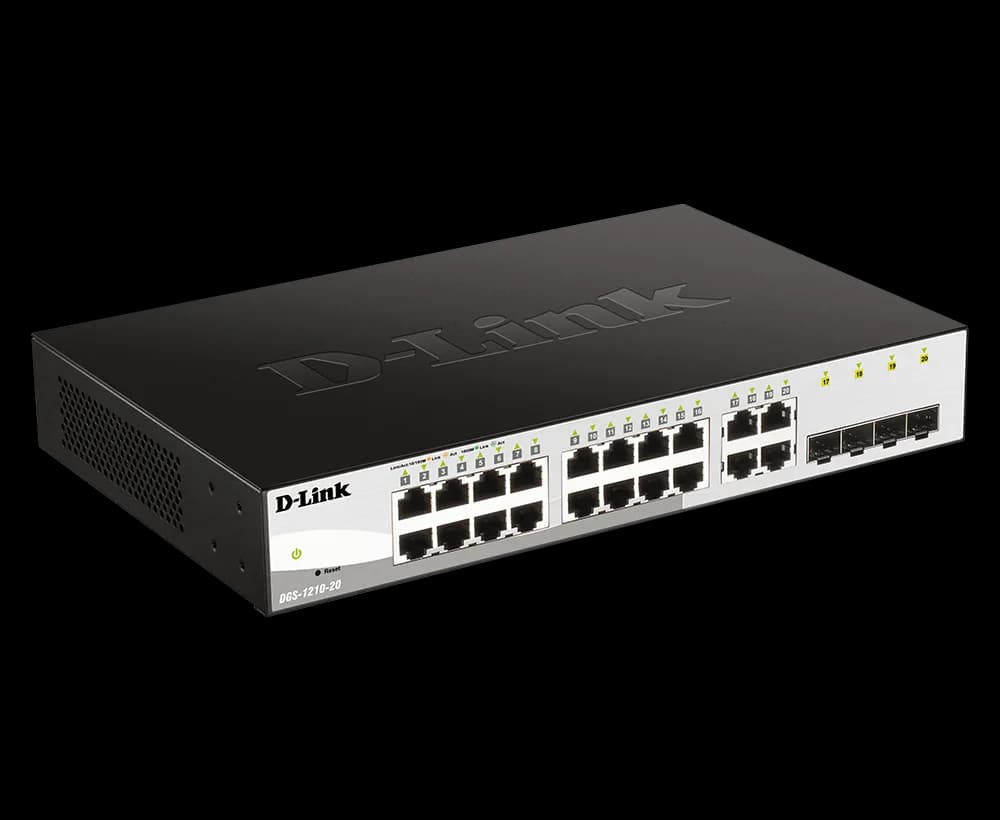 SWITCH D-LINK SMART 16 porturi Gigabit + 4 porturi combo SFP, carcasa metalica, rackabil, "DGS-1210-20" — miniatură