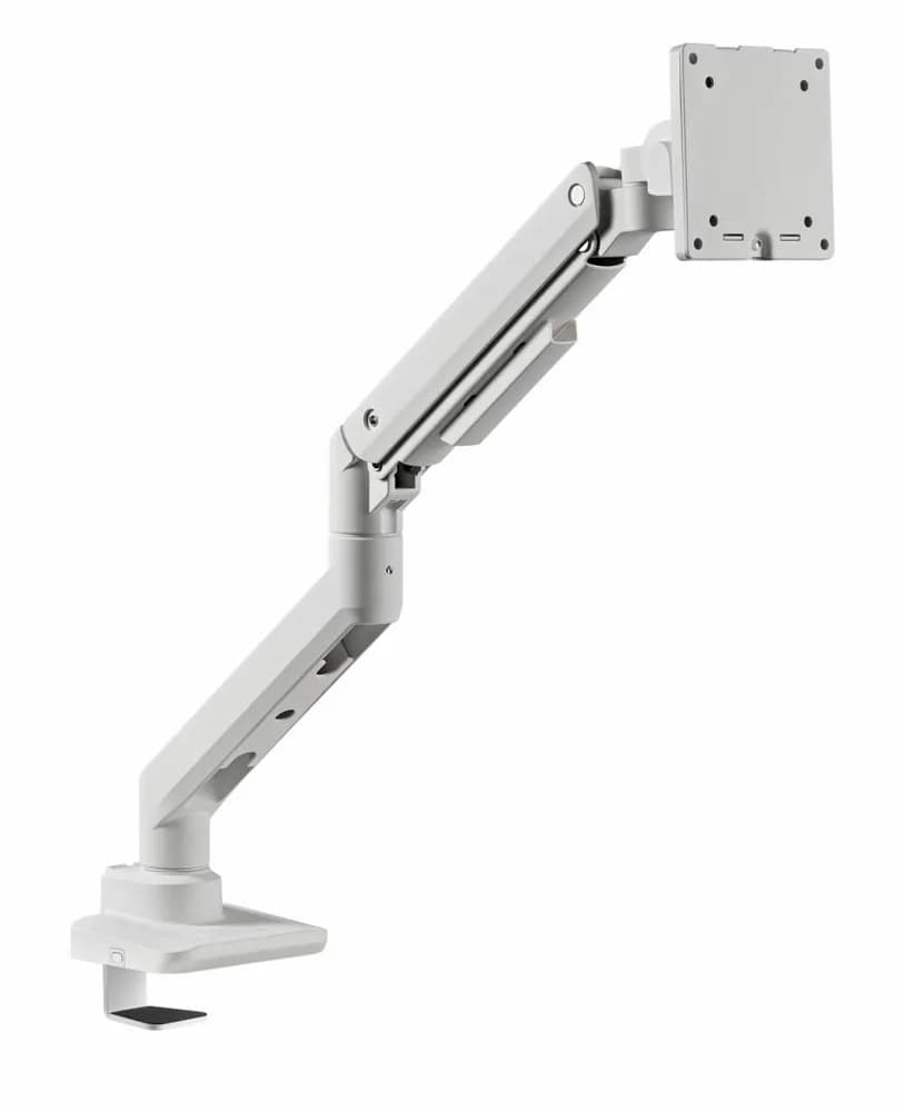 Suport monitor Serioux MM69-C012, compatibilitate dimensiune ecran 17"-49", arc cu gaz, greutate maximă suportata: (per ecran): 2~20 kg, VESA: 75x75, 100x100, inclinare: +50°~-20°, pivotare: +90°~-90°, rotația ecranului: +180°~-180°, instalare: clemă, grommet,alb