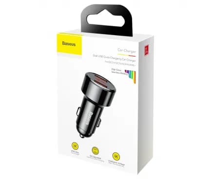 INCARCATOR auto Baseus Magic Series, pt. bricheta auto, digital display, 1 x USB max. 3A si 1 x USB Type-C max 5V/3A, total output 45W, black "CCMLC20A-01" - 6953156293212 — miniatură