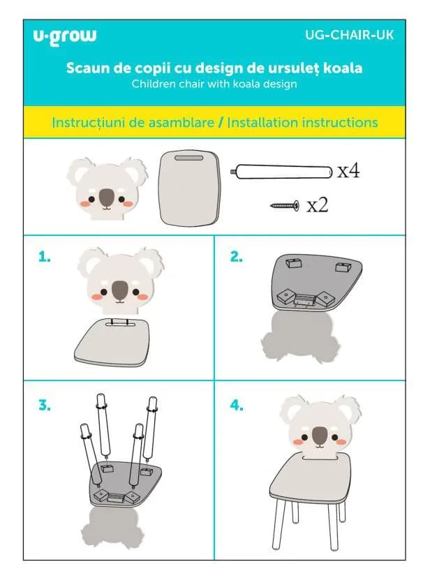 Scaun copii, MDF,design ursulet koala, U-Grow — miniatură