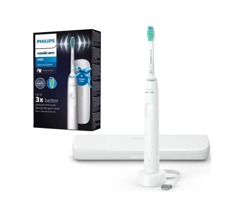 Periuta de dinti sonica electrica PHILIPS Sonicare Seria 3100 HX3673/13, 31000 miscari/minut, 1 mod de curatare, Senzor presiune, Functia BrushSync, 1 cap de periere, Toc de transport, Alb, L x A x I (mm) 63x139x220