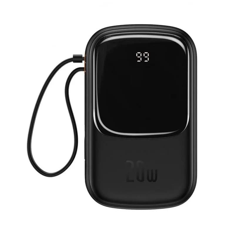 Baterie externa Baseus Qpow Pro Digital Display, 20000mAh, 20W, 1 x cablu integrat Iphone Lightning output, 1 x USB, 1 x USB Type-C, negru,