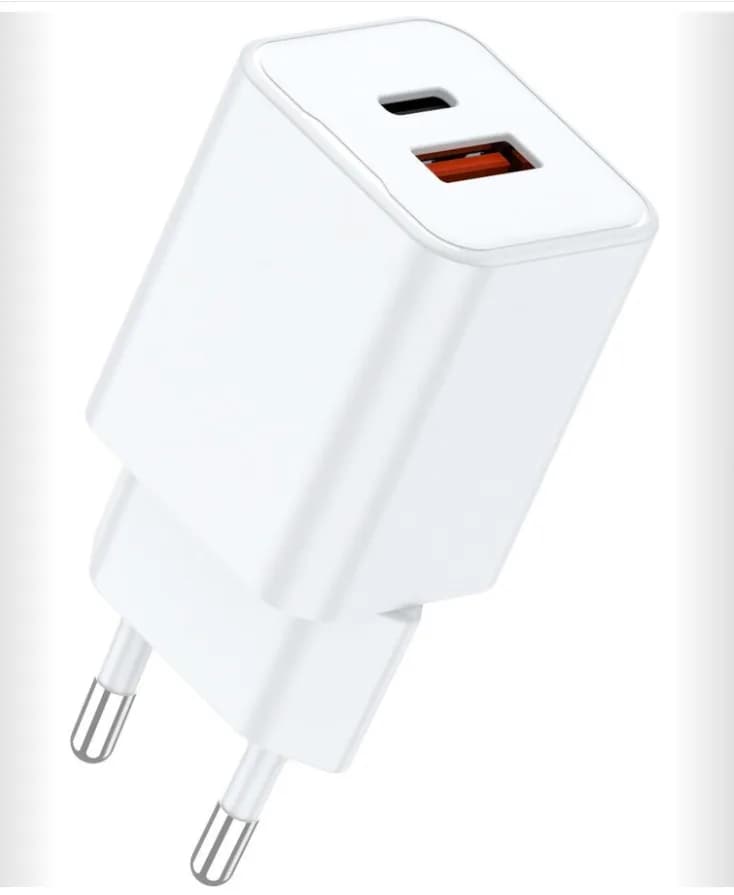 Lemontti Incarcator Retea GaN Dual Port 1x Type-C si 1x USB-A QC 3.0, 25W, Alb