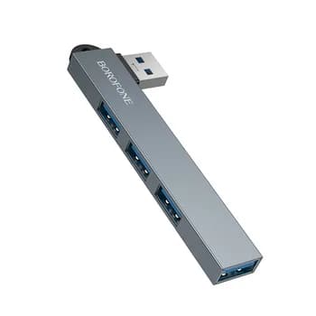 HUB extern Borofone "FH1", conectare PC prin USB 2.0 la: USB 2.0 x 3 si USB 3.0 x 1, metalic, argintiu, "6941991126116"