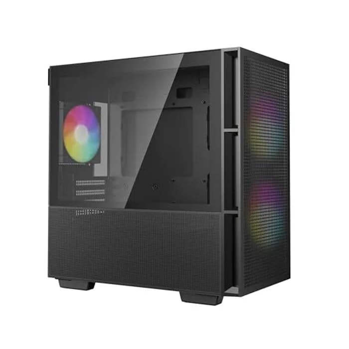 CARCASA DeepCool "CH360", Mini Tower, ATX, fara sursa, 3xfan, USB 3.2 gen 1 x 1, USB 2.0 x 2,audio,PSU shroud,4 sloturi expansiune,iluminare ARGB, negru "R-CH360-BKAPE3-G-1" — miniatură