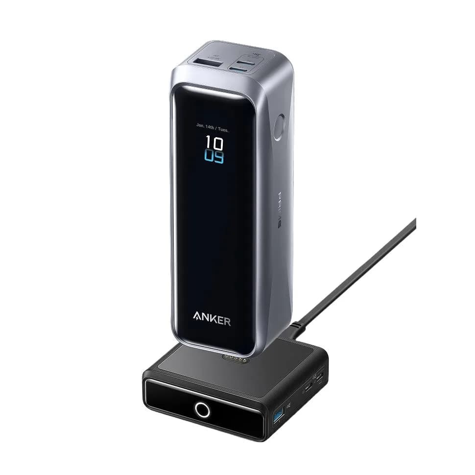 POWER BANK Anker 20.000 mAh, 220W, max 100W input, max 140W output per port USB-C Power IQ 4.0, 2 x USB-C, 1x USB-A(output), display inteligent, 510g, gri, "A110BH11" - 194644239350