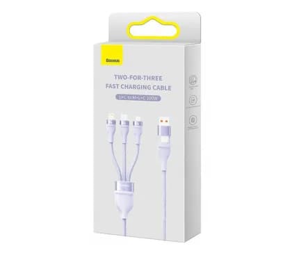 CABLU alimentare si date Baseus Flash Series II One-for-three, pt. smartphone, USB si USB Type-C la Micro-USB+Lightning+USB Type-C 100W, 1.2m, violet "CASS030105" - 6932172608767 — miniatură