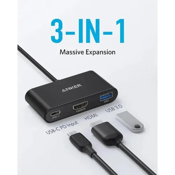 DOCKING Station Anker 3-in-1, porturi: HDMI (M) 4K 30Hz, USB 3.2 gen 1, PD 100W, conectare prin USB Type-C (T), rata transfer 5 Gbps, ABS, gri, "A8339HA1" - 0194644023157 — miniatură