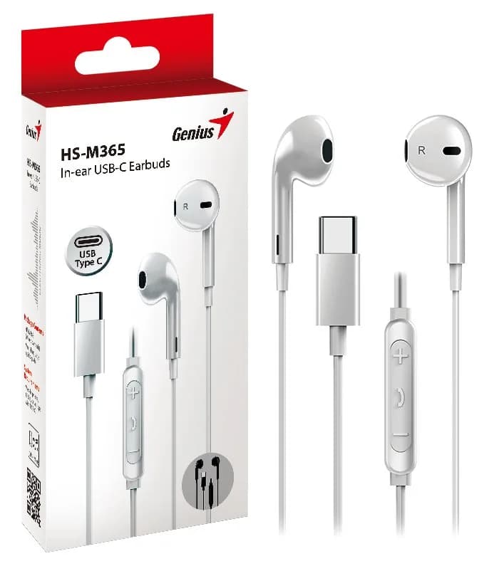 CASTI Genius, "HS-M365", cu fir, intraauriculare, pt smartphone, microfon pe fir, conectare prin USB-C, alb, "31710030401"
