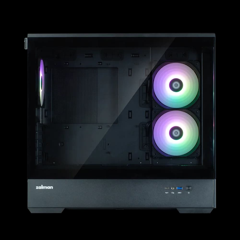CARCASA Zalman "P30 v2", mini tower, gaming, fara sursa, suporta 9xfan, 3xfan inclus, PSU shroud, USB Type-C x 1, USB 3.1 gen1 x 1, audio+mic, 5 sloturi expansiune, negru, "P30 Black V2" — miniatură