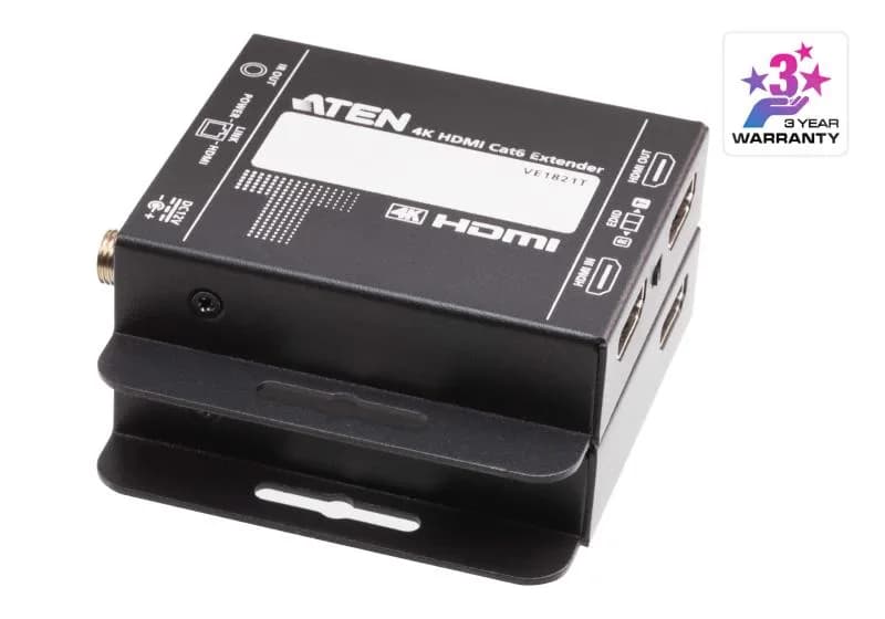 Video Extender 4k HDMI CAT6 ATEN VE1821-AT-G. Tipul: Emițător & receiver AV, Rezoluţia maximă: 4096 x 2160 Pixel, Tipuri de cabluri suportate: Cat5e, Cat6. Tehnologia de conectare: Prin cablu. Tip de sursă de curent: DC, Consum energie (receptor): 0,87 W, Consum energie (transmițător) (max): 1,86