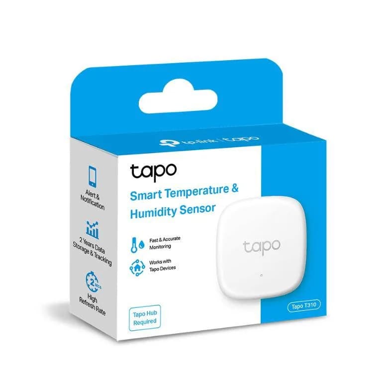 TP-LINK TAPO T310, Senzor smart de temperature si umiditate (necesită Hub Tapo), Wireless: 868 / 922 MHz, Acuratete temperature: ±0.3°C, Acuratete umiditate: ±3%RH, Dimensiuni: 46*46*12.3 mm, Alimentare: Baterie CR2450. — miniatură