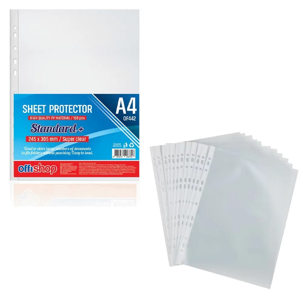 Folie protectie A4, Super Clear, 100 mic, 100 buc/set - OFFISHOP — miniatură