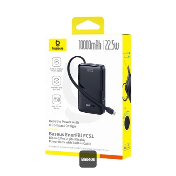 POWER BANK Baseus EnerFill FC51 Bipow2 Pro, 10000mAh, 22.5W, 1 x USB Type-C, 1 x USB, cablu integrat USB Type-C 22cm, negru, "E0027600" - 6932172691875 — miniatură