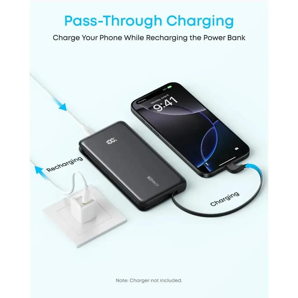 POWER BANK Anker 10.000 mAh, 22.5W Fast charge, 1 x USB-C, 1 x USB-A, afisaj electronic, cablu USB-C inclus, 229, negru, "A110DH11" - 194644291464 — miniatură