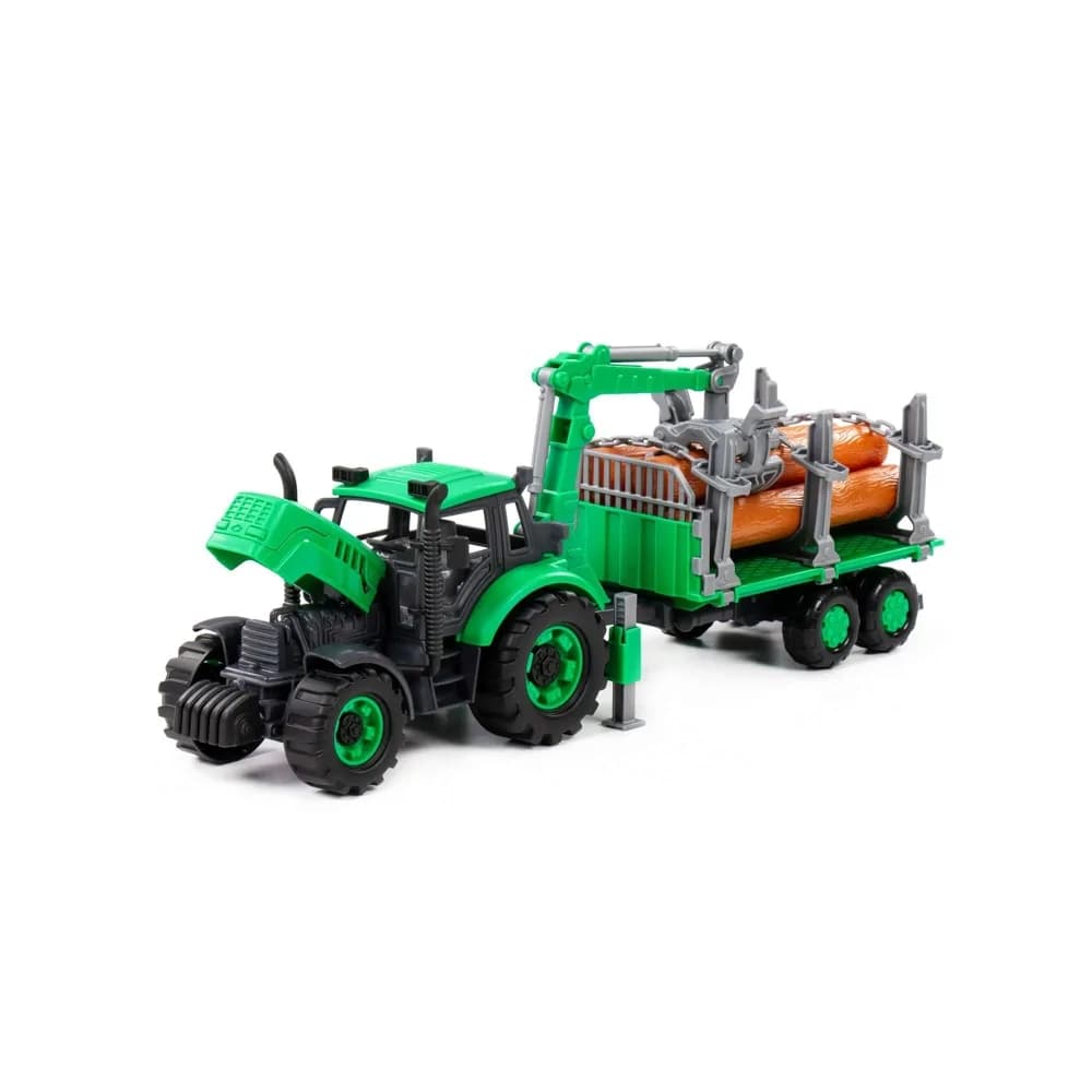 Tractor cu remorca lemne - Progresso, 40x11.5x17 cm, Polesie — miniatură