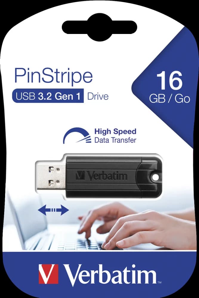 MEMORIE USB VERBATIM PINSTRIPE 16GB NEGRU USB 3.0"49316" — miniatură