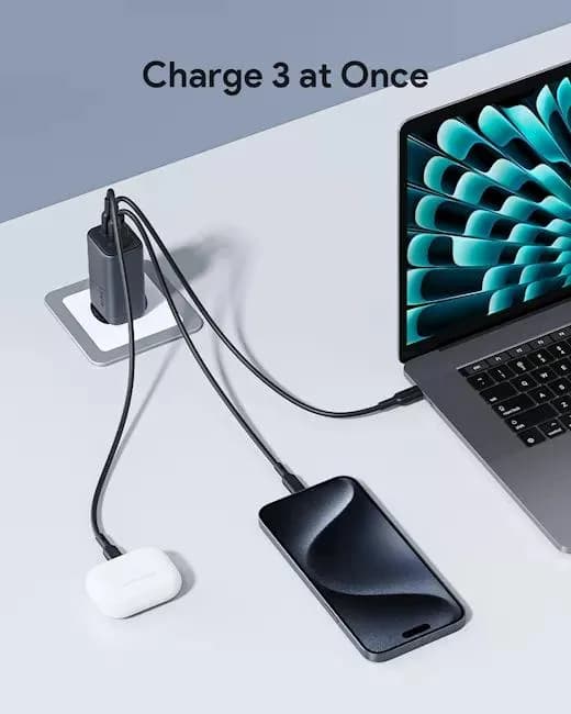 Alimentator retea Aukey, PA-B6U GR, 67W, fast charge, 1 x USB-A, 2 x USB-C, gri, "LLTSEUN1048305" - 689323786893 — miniatură