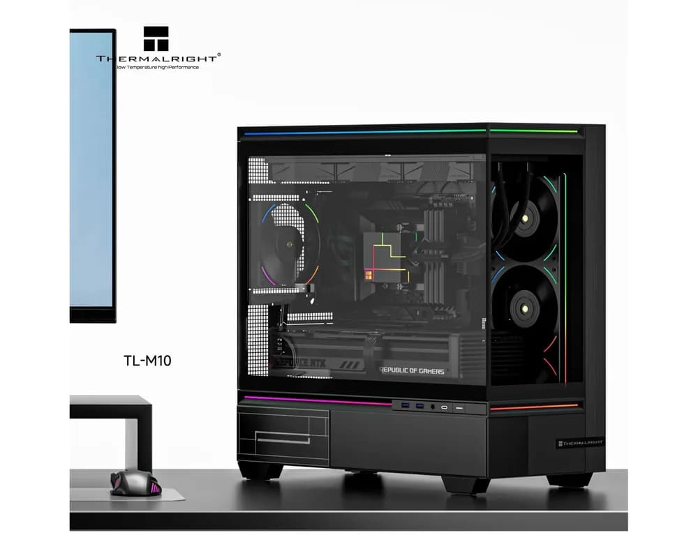 CARCASA Thermalright "TL-M10", mid tower, sticla securizata, fara PSU, 4 ventilatoare incluse (3x TL-C12RB-S V2 + 1x TL-C12C-S 120mm), H max cooler 185mm, USB-C, 2x USB 3.0, negru, ARGB, "TL-M10 Black FAN4-C" — miniatură