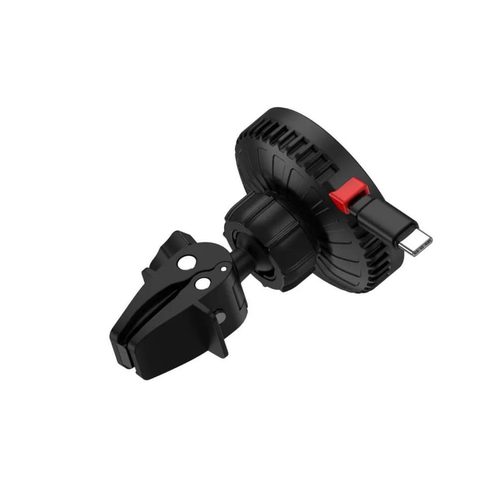 Lemontti Suport Auto MagSafe Magnetic cu incarcare wireless si cablu retractabil Type-C 1m, prindere ventilatie, Negru — miniatură